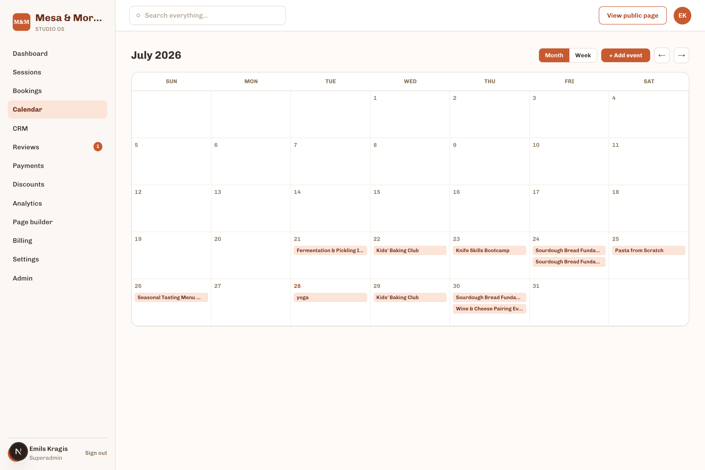 Session Management & Calendar in Vowra